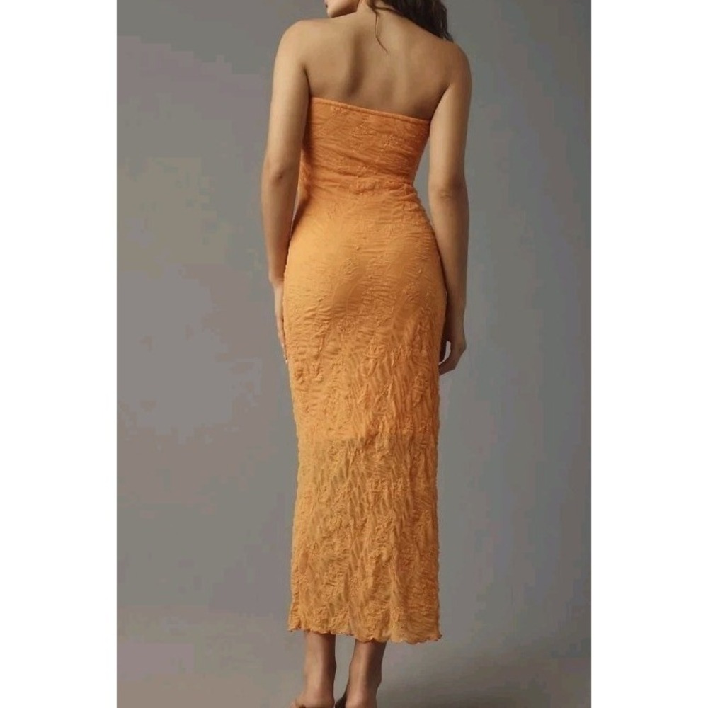 Anthropologie Strapless Textured Knit Slip Midi Dress Orange Size MP EUC - Picture 4 of 7